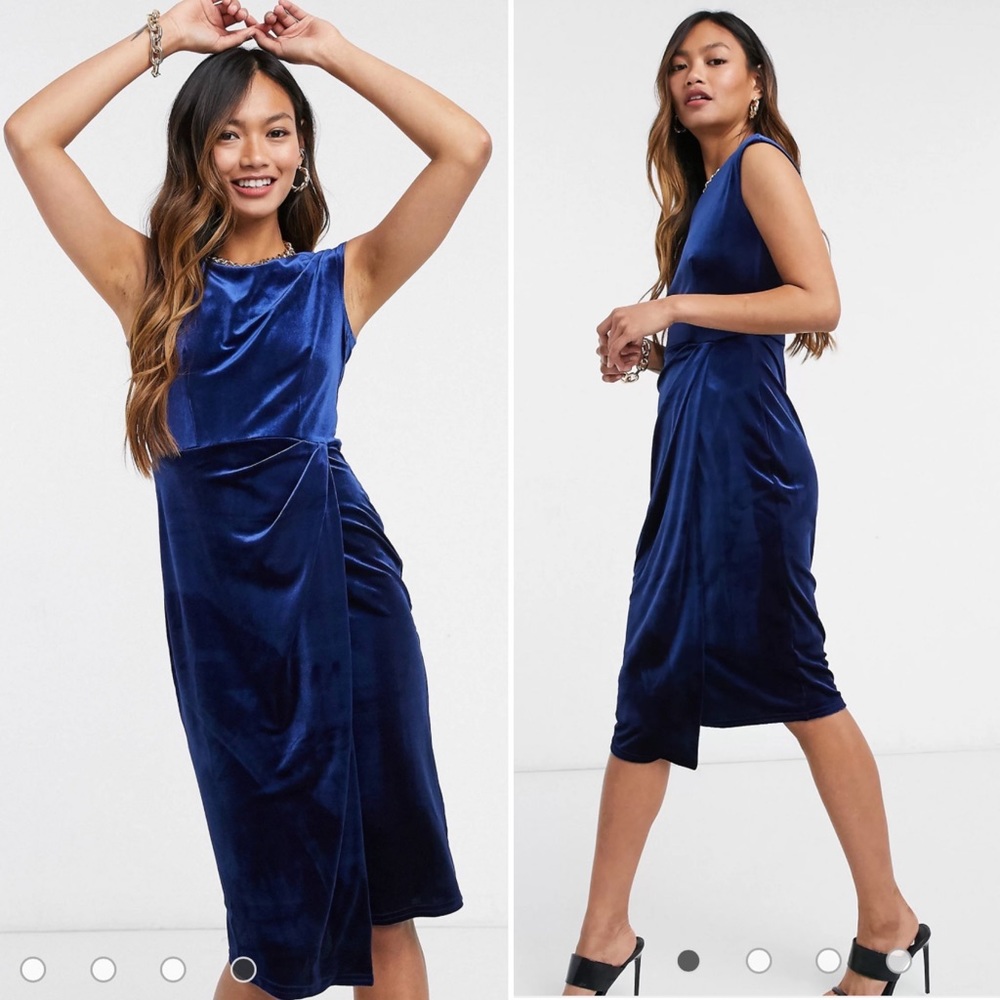 NWT Closet London Velvet Dress Midnight Navy Size 8